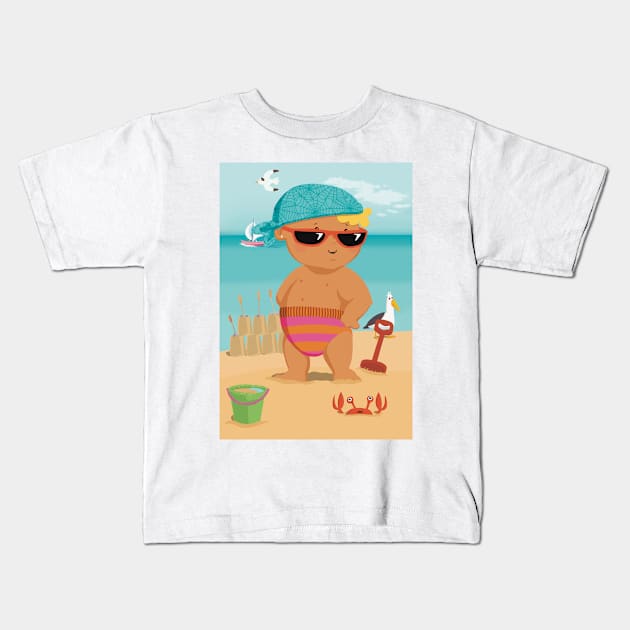 Vacation mood on - the toddler King of the beach enjoying the holiday Kids T-Shirt by marina63